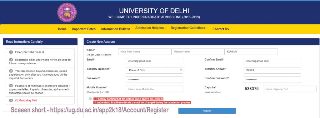 Delhi University 2018 UG Admission Entrance Exam Form Fillup | Resultfor.in