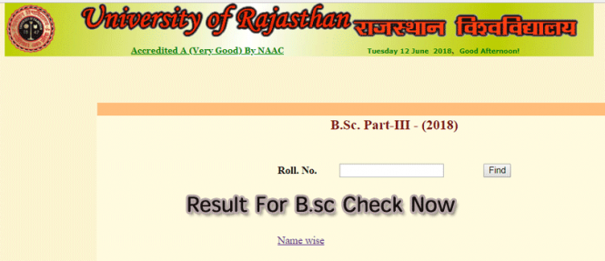 Rajasthan University Part 3 B.Sc Result 2018 >> Check Here  resultfor.in