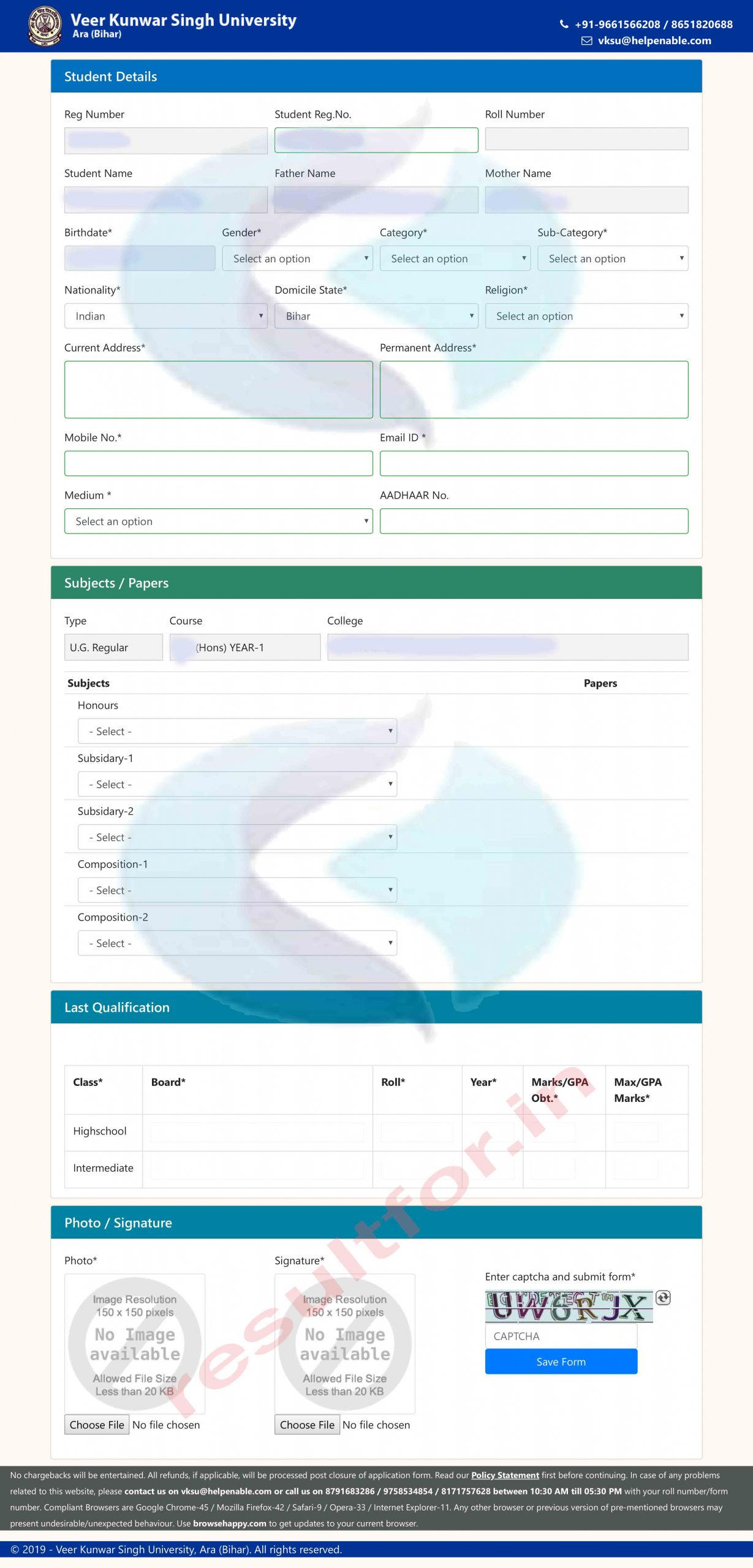 VKSU UG Part 1 Exam 2020-23 Apply Online 2020-23 Session