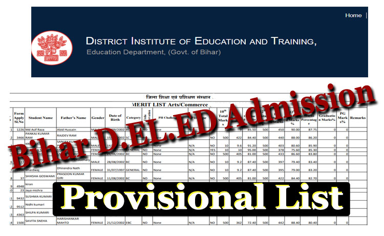Bihar DELED Admission Provisional Merit List for DELED Admission 