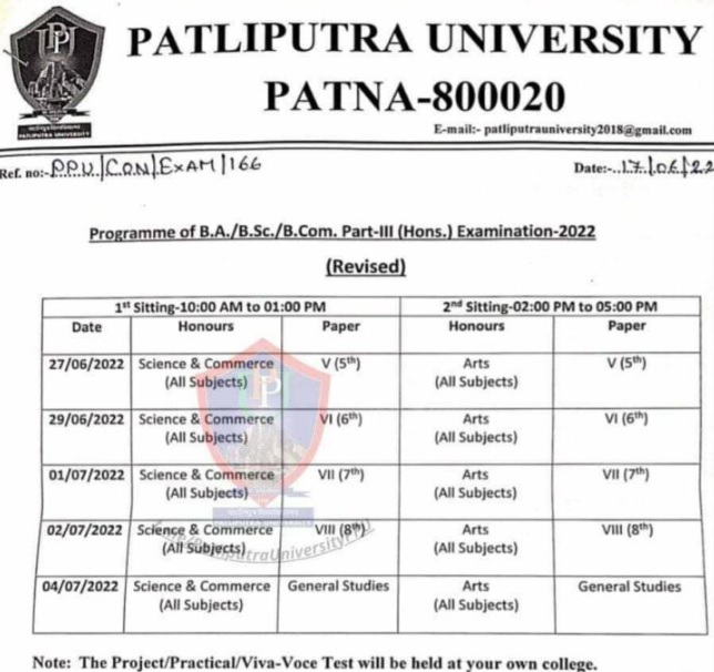 ppu ug 3 exam Date Sheet 