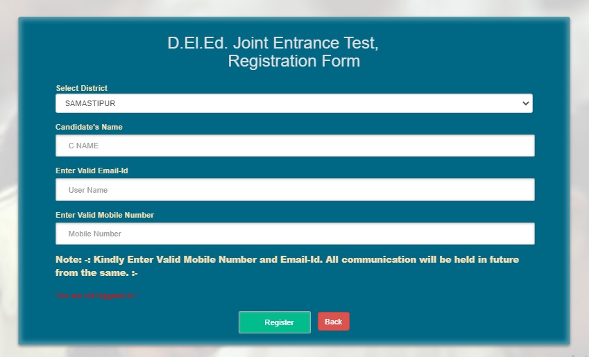 Bihar DELED Entrance Application form Apply 