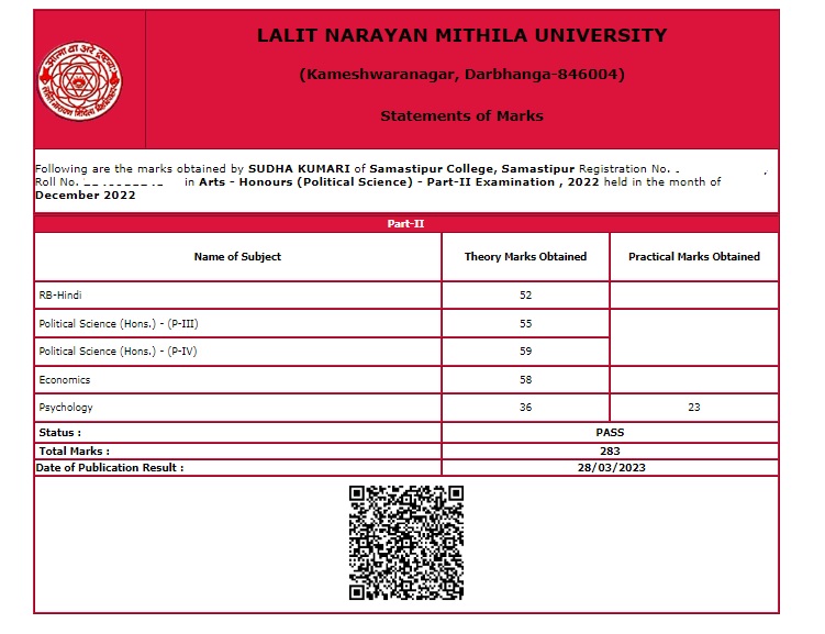 LNMU Part 2 BA BSC Result 2023 Mark डाउनलोड New Link जारी